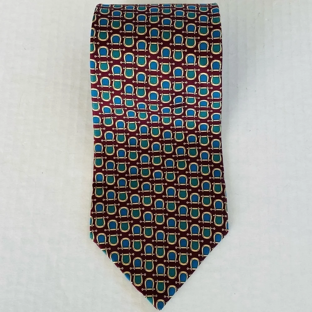 Christian DIOR Silk Neck Tie Burgundy Equestrian Horse Business Preppy Classic